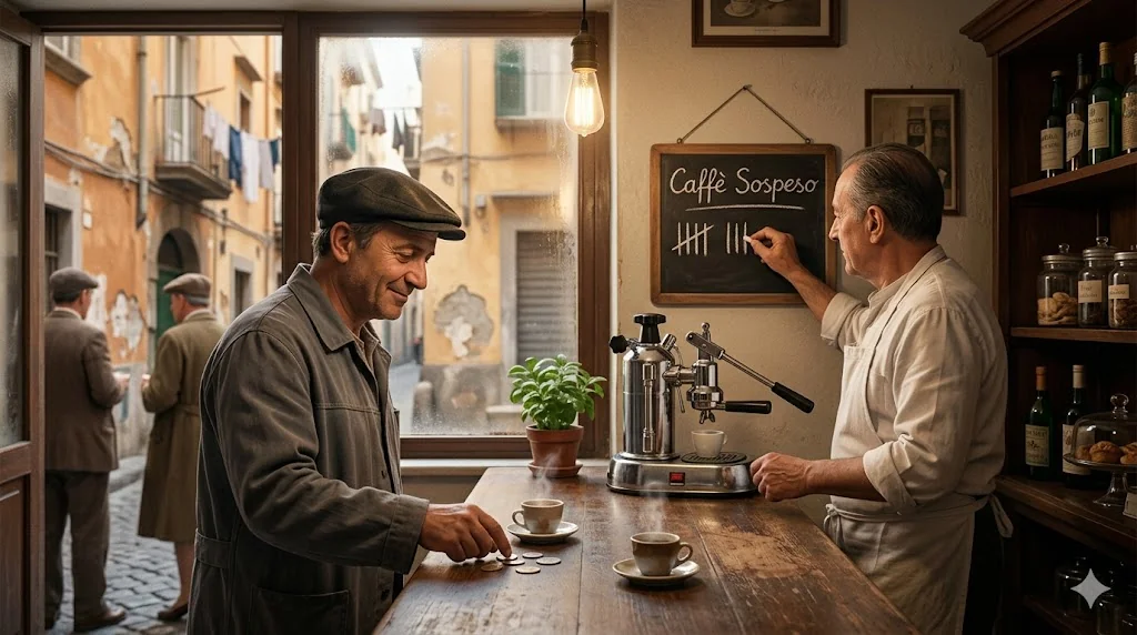 Cafe napolitain chaleureux avec le rituel du caffe sospeso